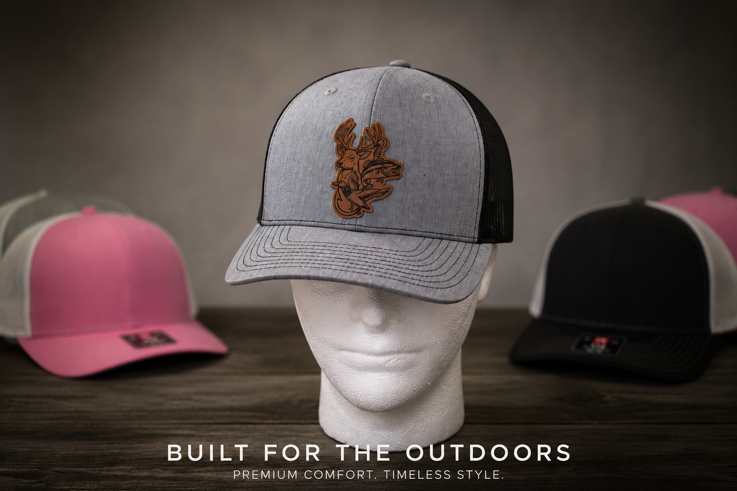 Fish, duck, deer and hook Richardson Trucker hat